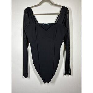 Abercrombie & Fitch Black Mesh Bodysuit XL Long Sleeve Square Neck Sheer Gothic